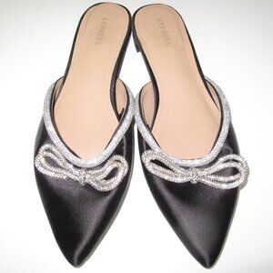 Express Black Satin Rhinestone Bow Flats – Size 10